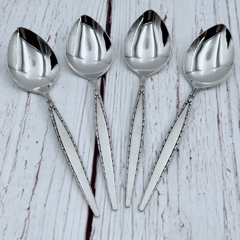 Oneida Community Venetia Stainless Teaspoons Set of 4 Mid-Century Modern 7"